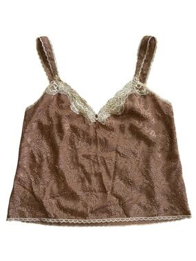 WACOAL Satin Lace Floral Jacquard Slip Cami Top Sz L lingerie Coquette Y2K Fairy